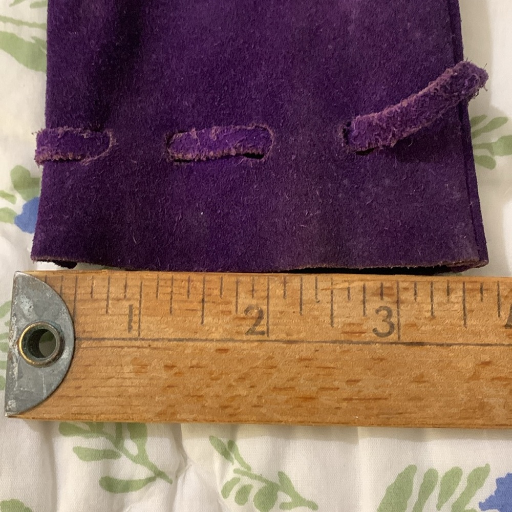 Vintage 60’s purple suede beaded fringed drawstring pouch - Picture 7 of 10